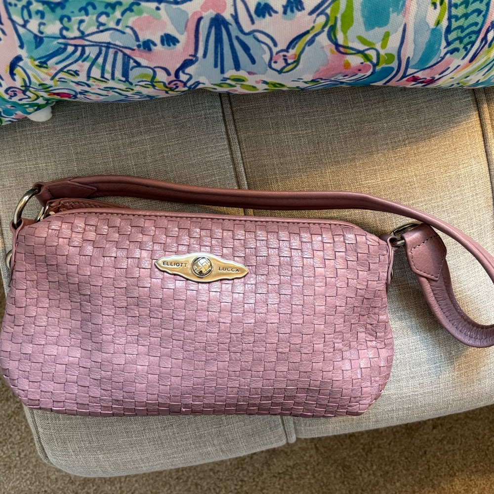 Vintage Elliott Lucca leather Woven Shoulder Bag - beautiful plum/mauve color